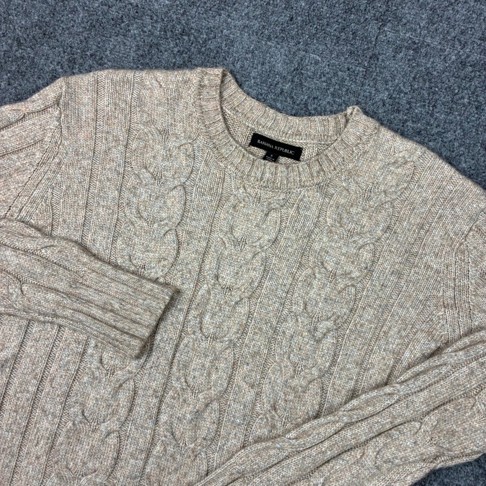 Banana Republic Womens Size Small Tan Cable Knit Crew Neck Sweater Marl Pullover